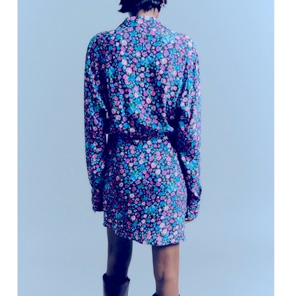 New Zara Floral Print V-Neck Satin Effect Wrap Mini Dress - Picture 7 of 13